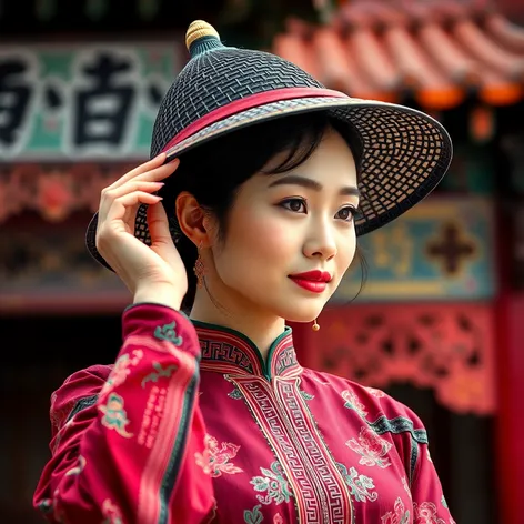 lady putting on hat