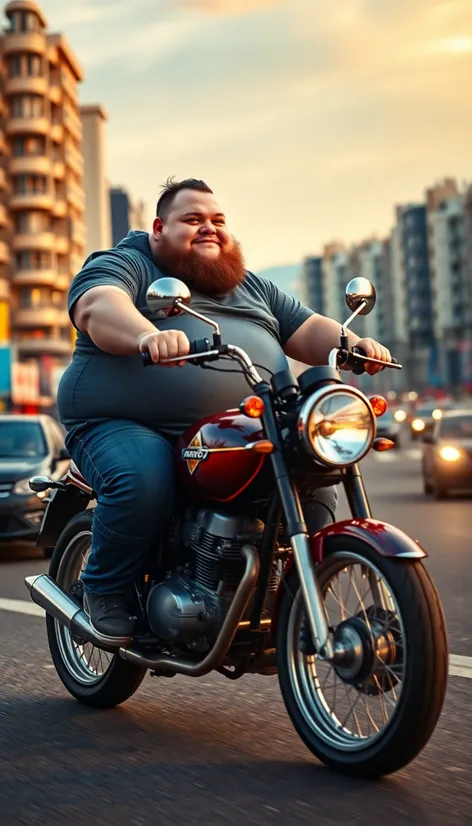 fat man riding motorcycle