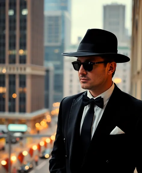 black suit and hat