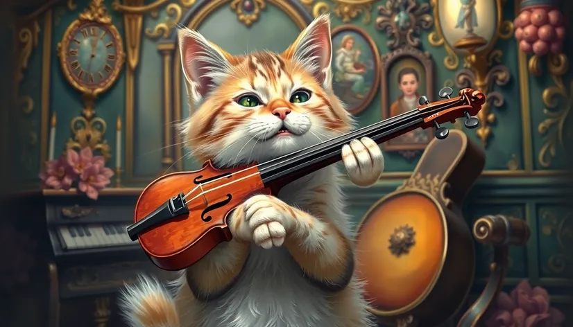 cat playing a violin