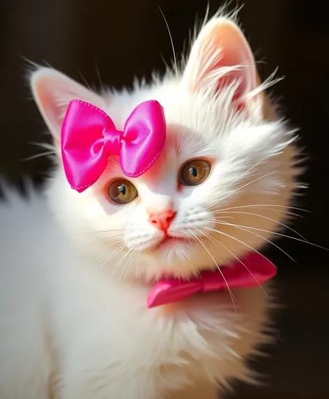 white cat pink bow