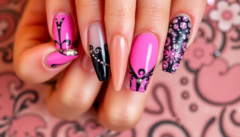 pink and black nail