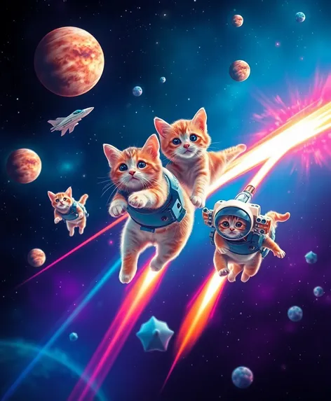 cats flying in space