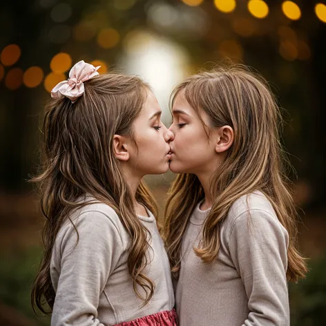 Two young girls kissing