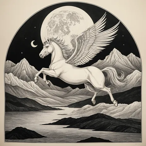 Pegasus flying over mountains