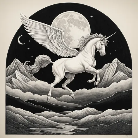 Pegasus flying over mountains