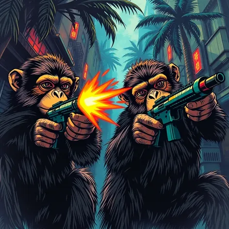 monkeys shooting guns