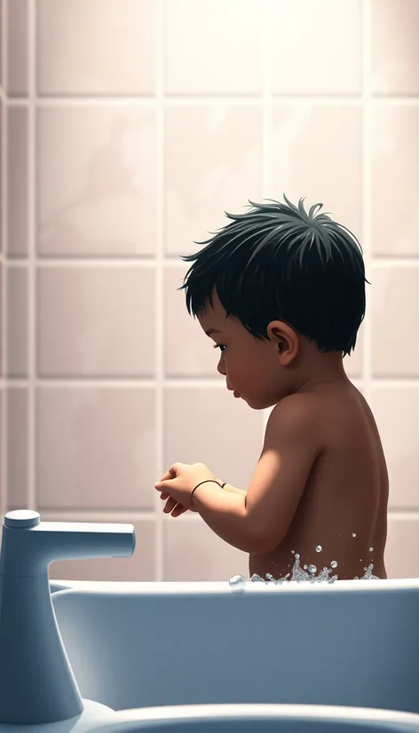 niño usando el baño