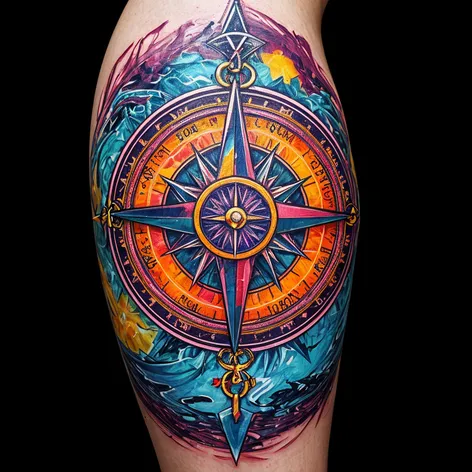 vivid color compass tattoo