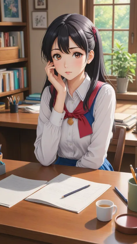 cute anime girl Sitting