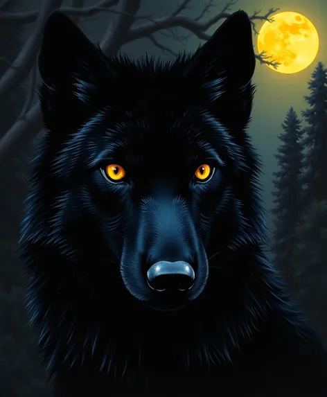 black wolf with yellow