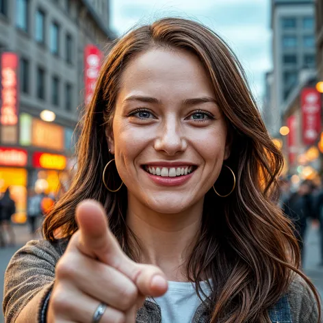 german smiling woman pointing