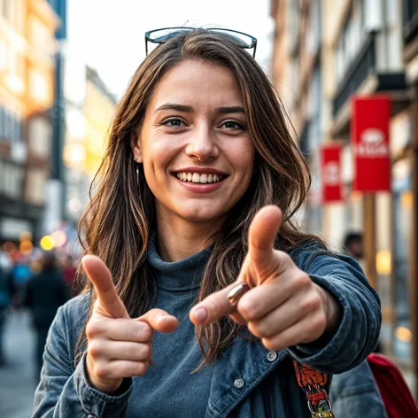 german smiling woman pointing