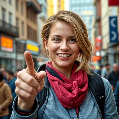 german smiling woman pointing