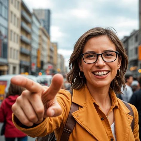 german smiling woman pointing