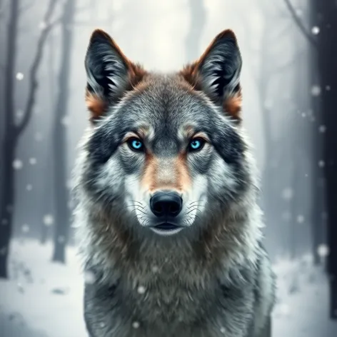 grey wolf with blue