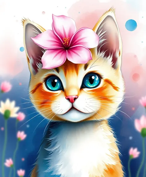 cat with flower on