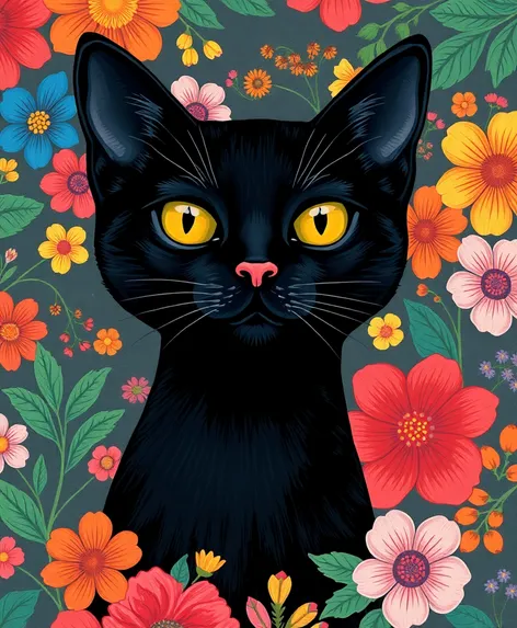 black cat floral