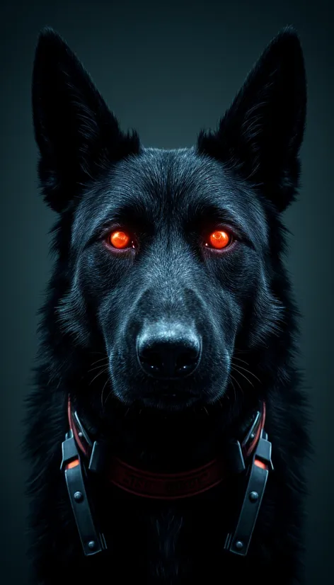 Black shepherd dog, cyberpunk,