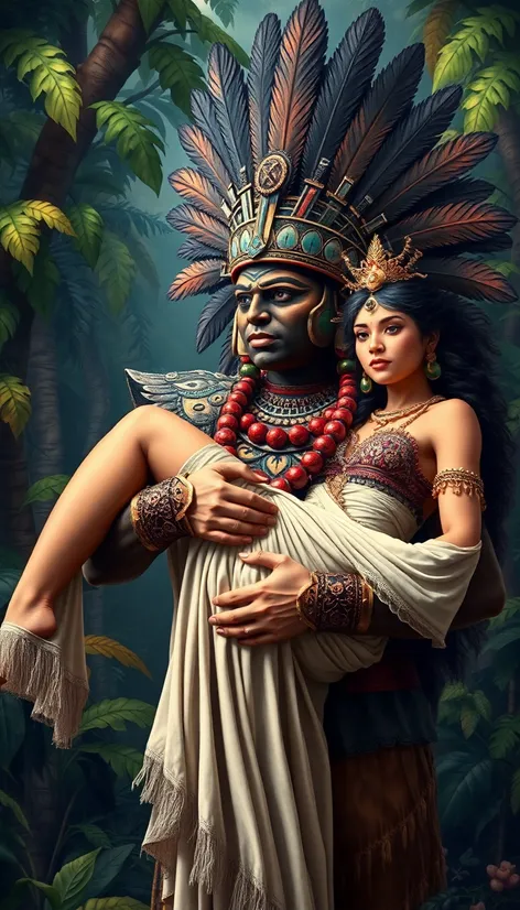 aztec warrior holding woman