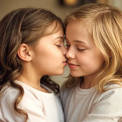 two young girls kissing