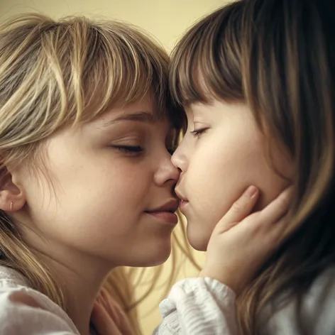 two young girls kissing