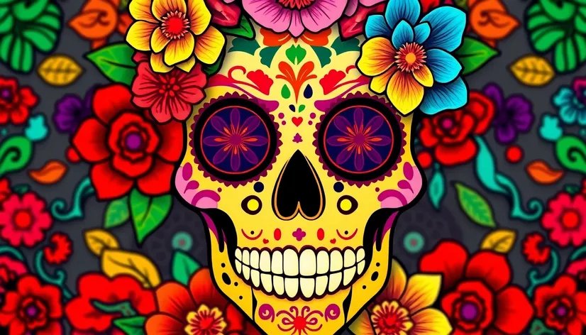 flower sugar skull drawing