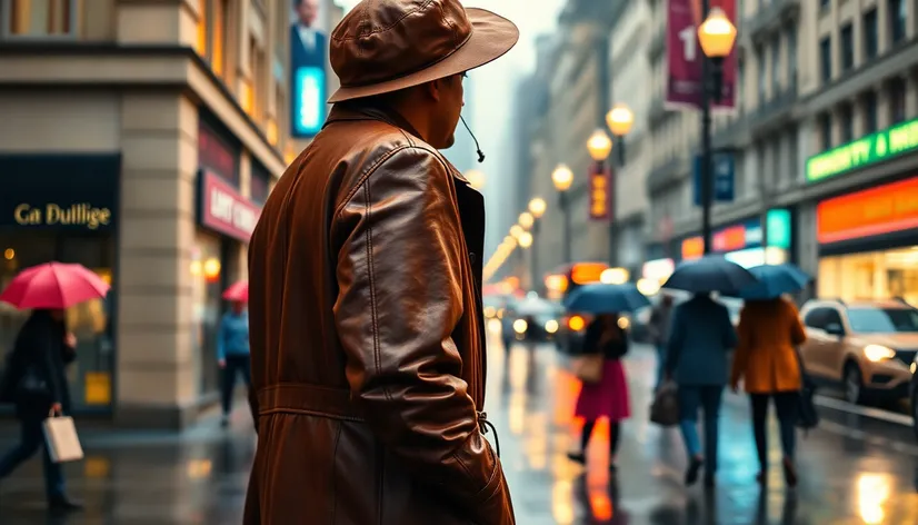 brown leather trench coat