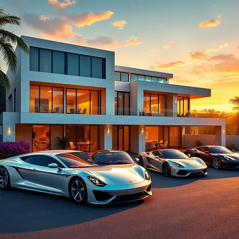 luxury house with cars