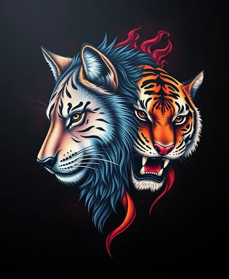 wolf and tiger tattoo