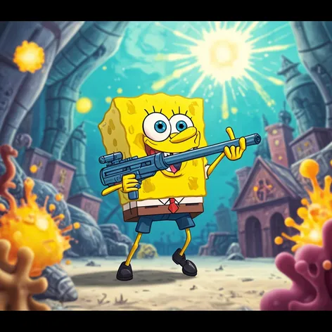 spongebob with gun