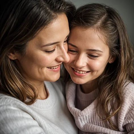 Mom kissing daughter