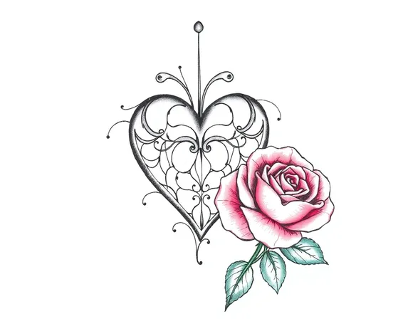 heart and rose tattoo