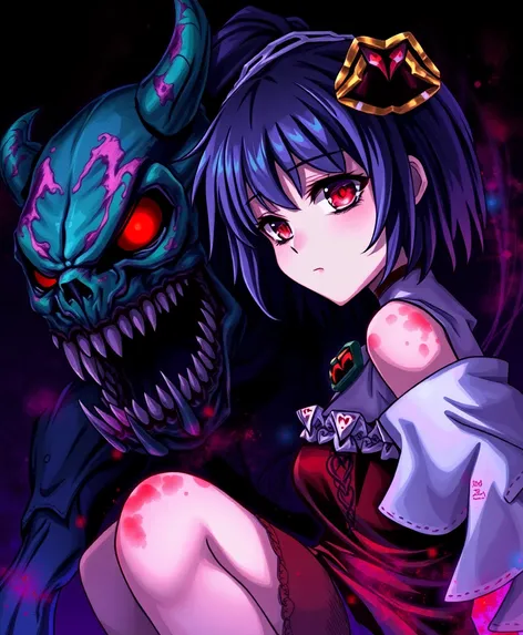 monster behind anime girl