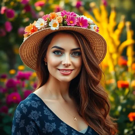 woman in flower hat