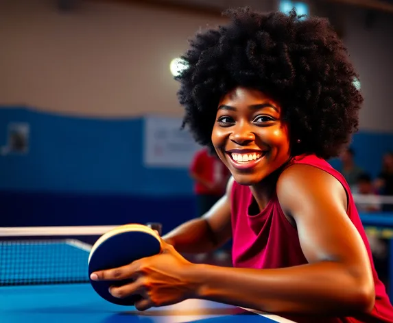 black afro woman smiling