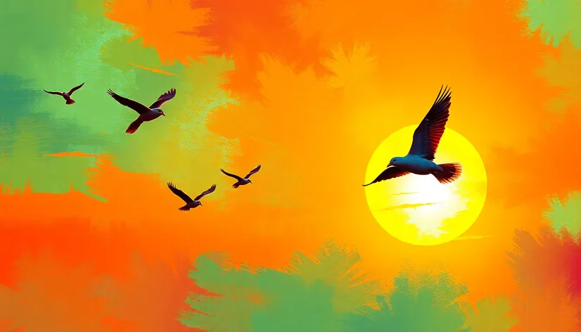 birds in sunset painting