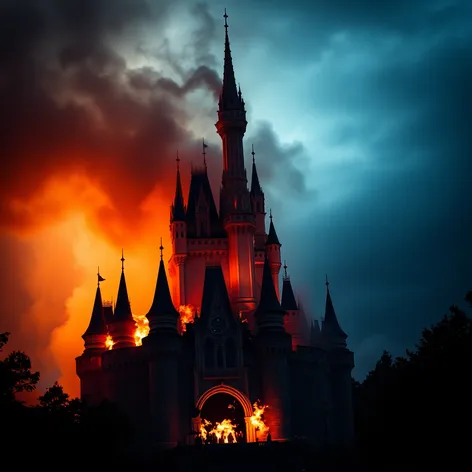 disney castle on fire