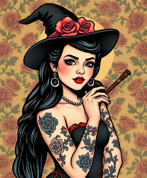 pin up witch tattoo