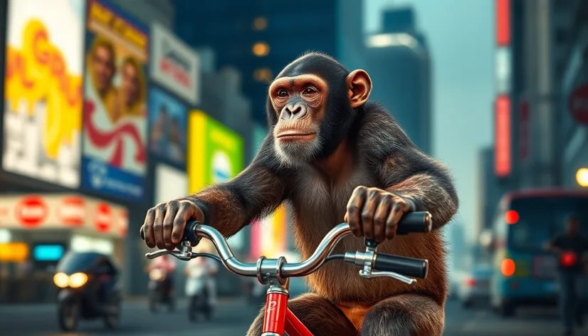 chimpanzee riding a bike