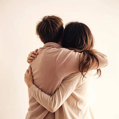 Two person hug each