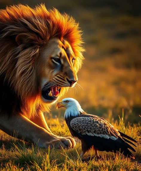 lion eating an eagle