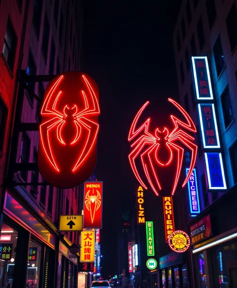 neon retro spiderman signs