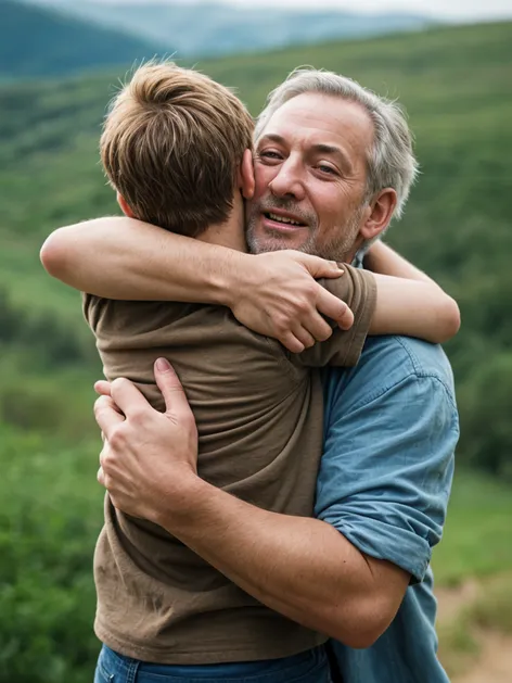 Two people hug each