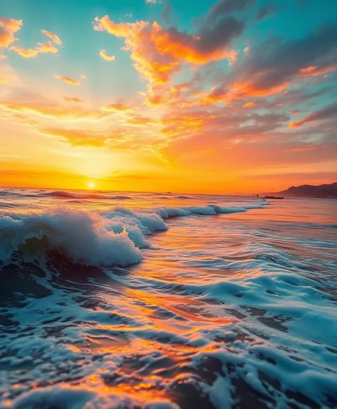 sunset colorful ocean waves