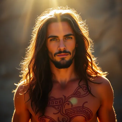 shirtless man long hair