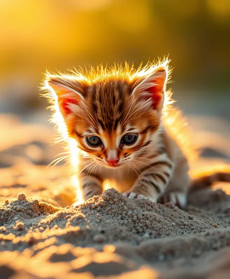 kitten playing with sand