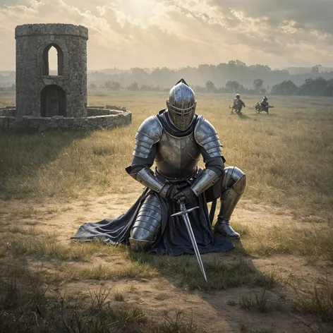 Knight kneeling on battle