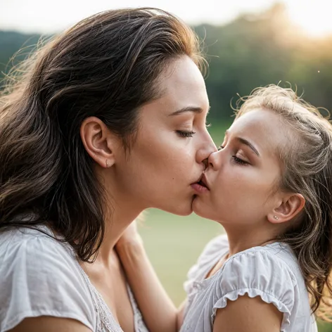 Mom kissing daughter