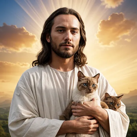 Jesus holding Siamese cat